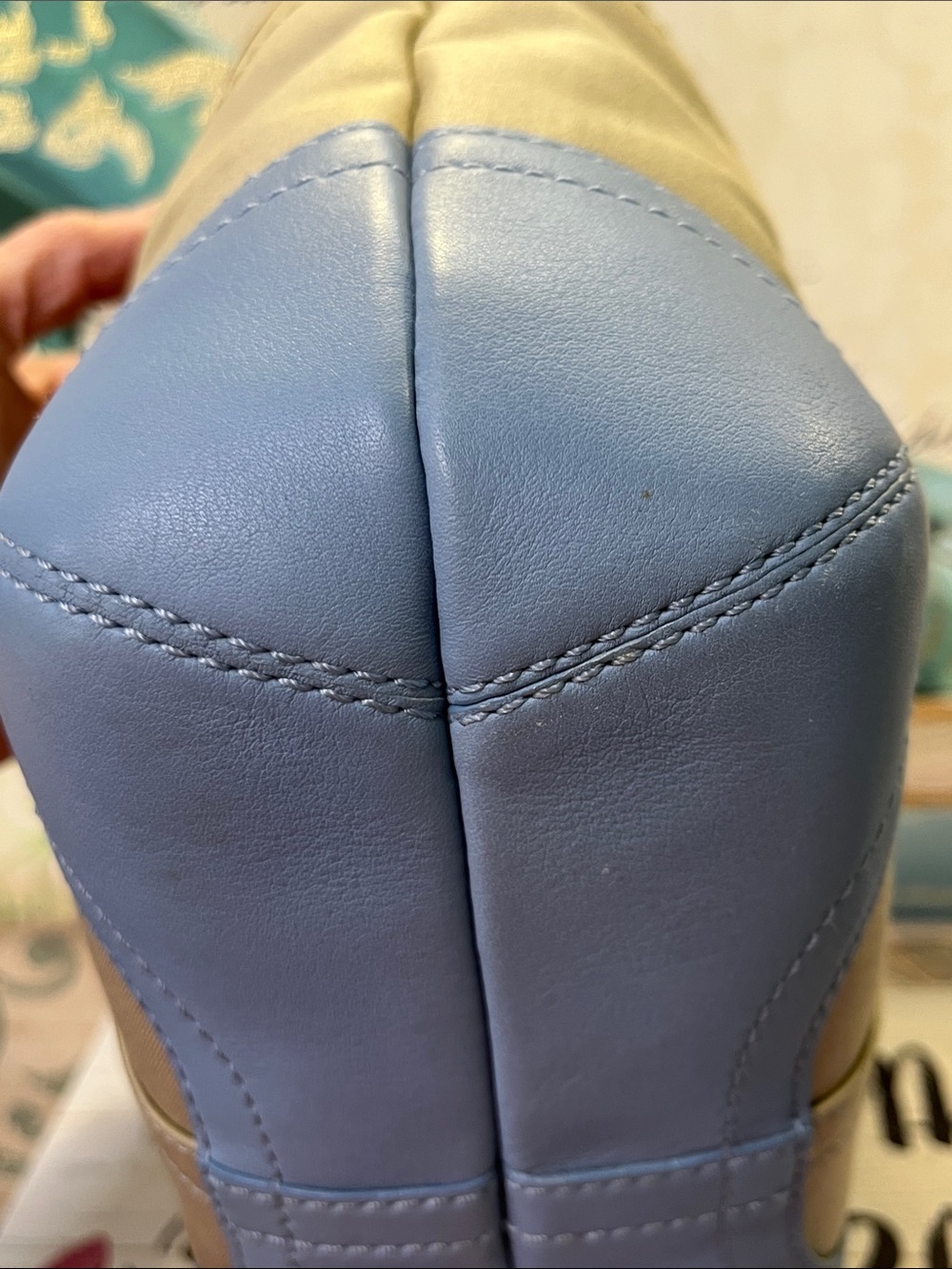 Coach vintage Two-Tone Taupe and Blue Pebbled Tote with Tan Trim - Picture 5 of 15